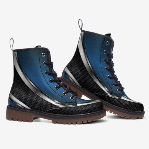 Blue Metallic Carbon Trendy Leather Boots