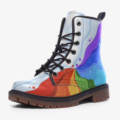 Playful Rainbow Wave Trendy Leather Boots - Image 3