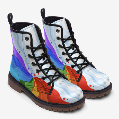 Playful Rainbow Wave Trendy Leather Boots - Image 2