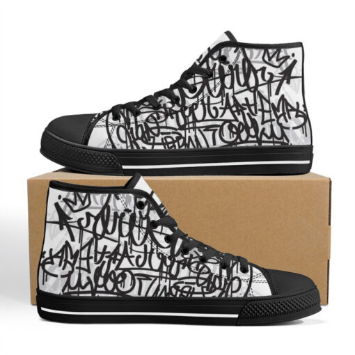 Black and White Graffiti High-Top Shoes