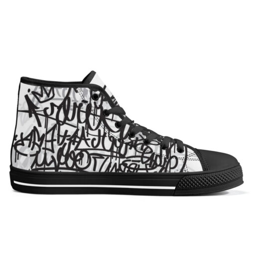 Black and White Graffiti High-Top Shoes - Image 5