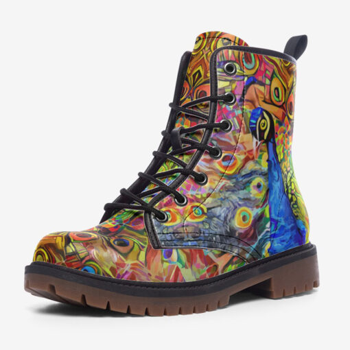 Artistic Impressionism Peacock Trendy Leather Boots - Image 3