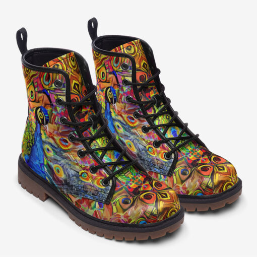 Artistic Impressionism Peacock Trendy Leather Boots - Image 2