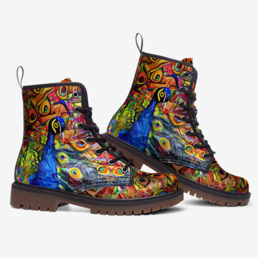 Artistic Impressionism Peacock Trendy Leather Boots