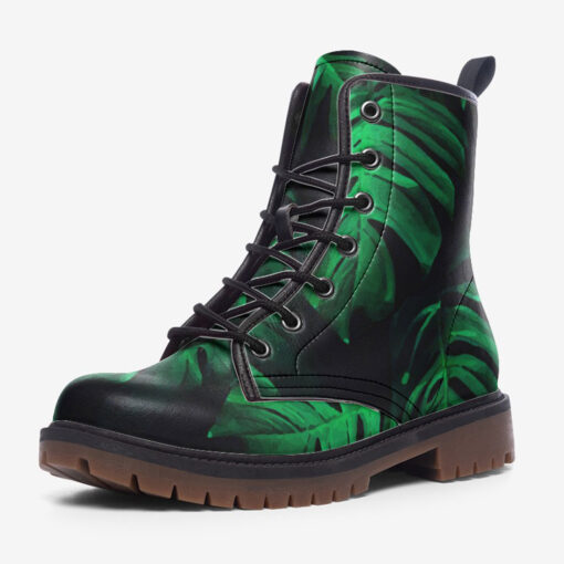 Green Tropical Leaves Trendy Leather Boots - Image 3