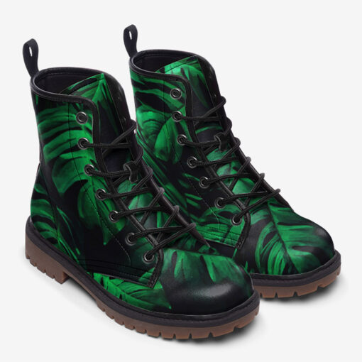 Green Tropical Leaves Trendy Leather Boots - Image 2