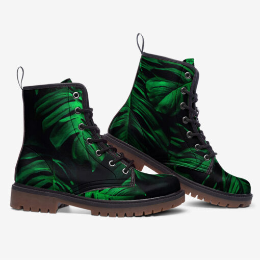 Green Tropical Leaves Trendy Leather Boots