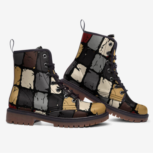 Hand Drawn Rough Bricks Trendy Leather Boots