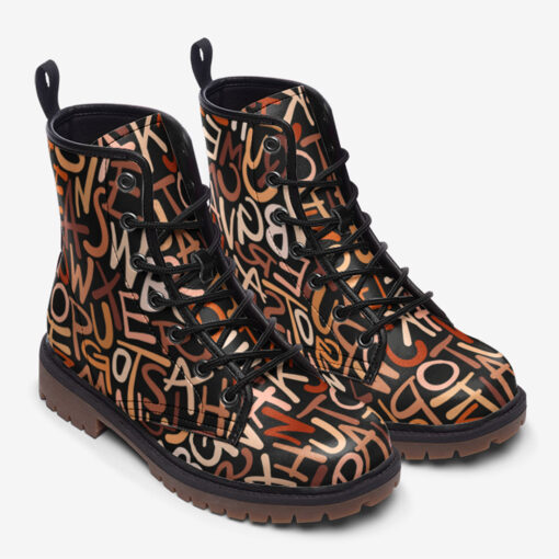 Hand Drawn Brown Letters Trendy Leather Boots - Image 2