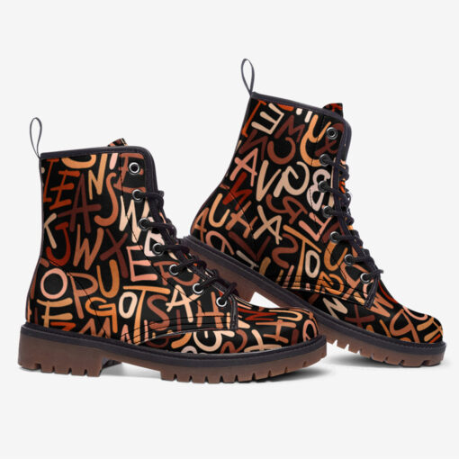 Hand Drawn Brown Letters Trendy Leather Boots