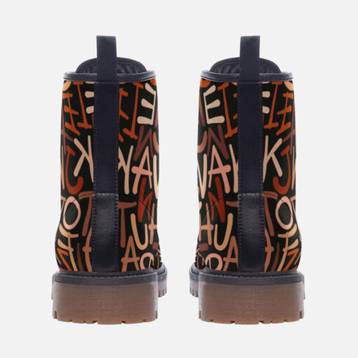 Hand Drawn Brown Letters Trendy Leather Boots - Image 4