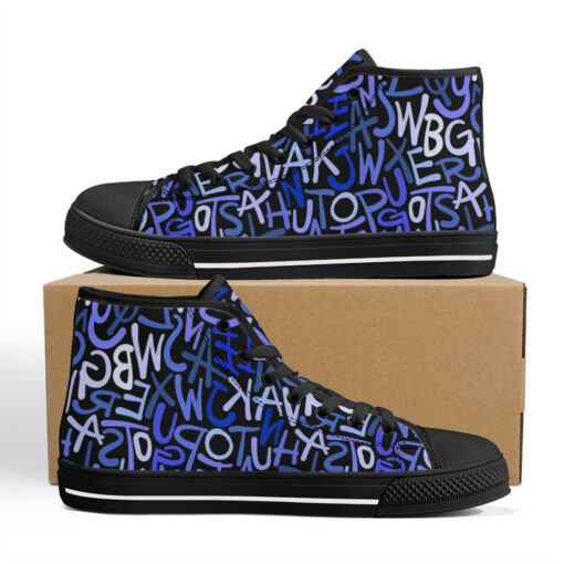 Hand Drawn Blue Letters High-Top Shoes