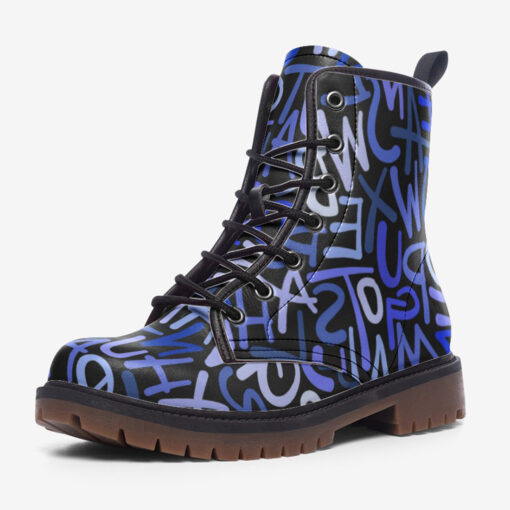 Hand Drawn Blue Letters Trendy Leather Boots - Image 3