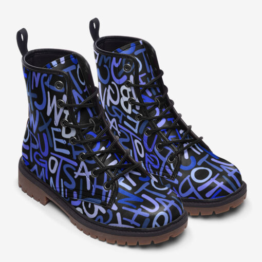 Hand Drawn Blue Letters Trendy Leather Boots - Image 2