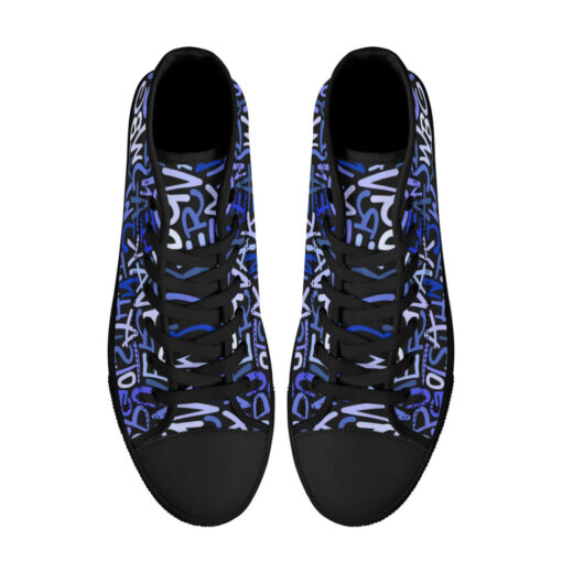 Hand Drawn Blue Letters High-Top Shoes - Image 3