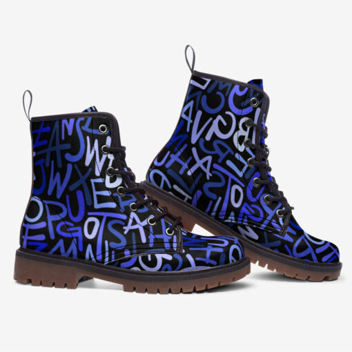 Hand Drawn Blue Letters Trendy Leather Boots