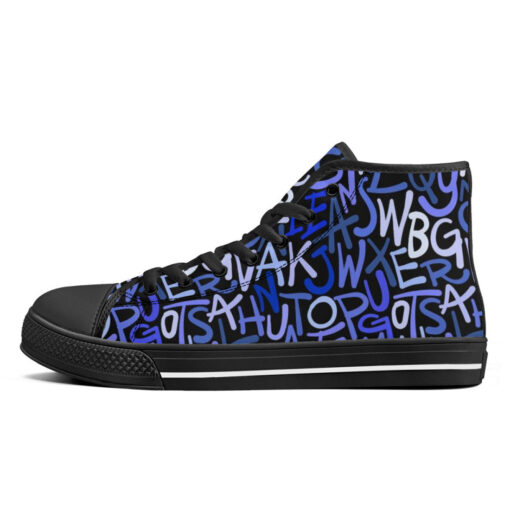 Hand Drawn Blue Letters High-Top Shoes - Image 4