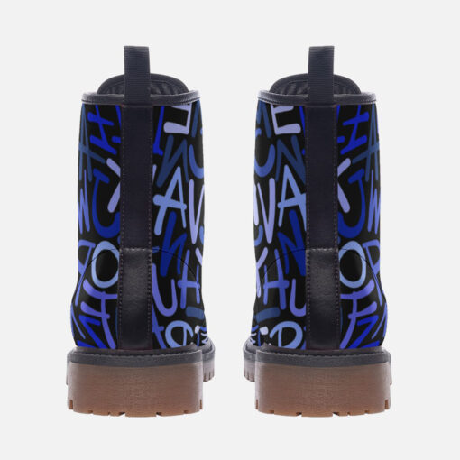 Hand Drawn Blue Letters Trendy Leather Boots - Image 4