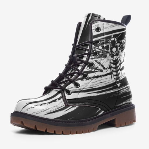 Dead Head Hawk Moth Trendy Leather Boots - Image 3