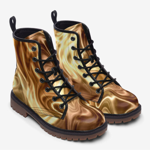 Elegant Luxury Gold Satin Trendy Leather Boots - Image 2