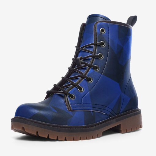 Polygonal Blue Geometric Trendy Leather Boots - Image 3