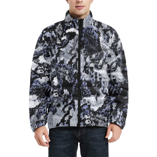 Snake Skin Texture Blue Men's Padded Jacket - Image 3