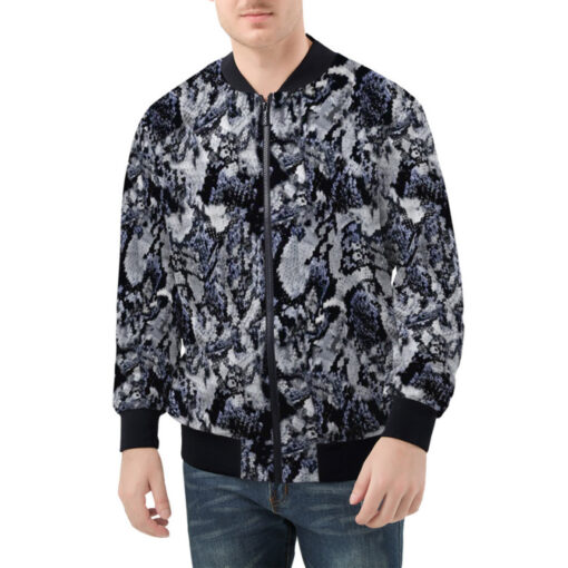 Snake Skin Texture Blue Bomber Jacket - Image 3