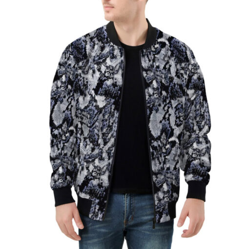 Snake Skin Texture Blue Bomber Jacket