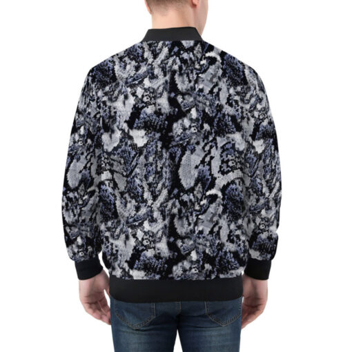 Snake Skin Texture Blue Bomber Jacket - Image 2