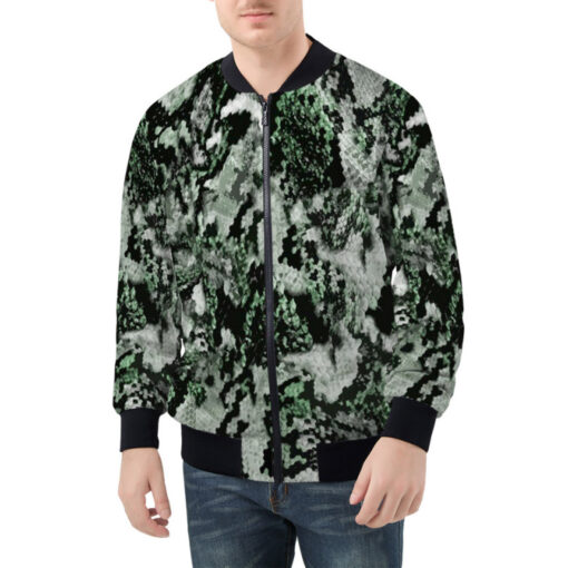 Snake Skin Texture Green Bomber Jacket - Image 3