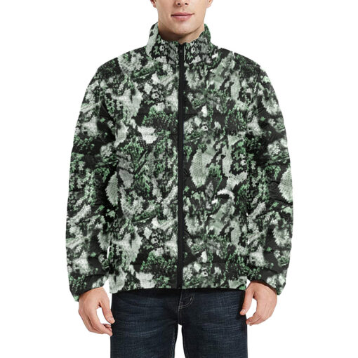 Snake Skin Texture Green Men's Padded Jacket - Image 3