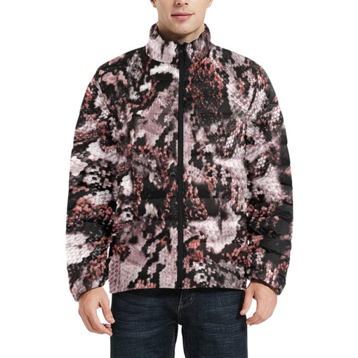 Snake Skin Texture Red Men's Padded Jacket - Image 3