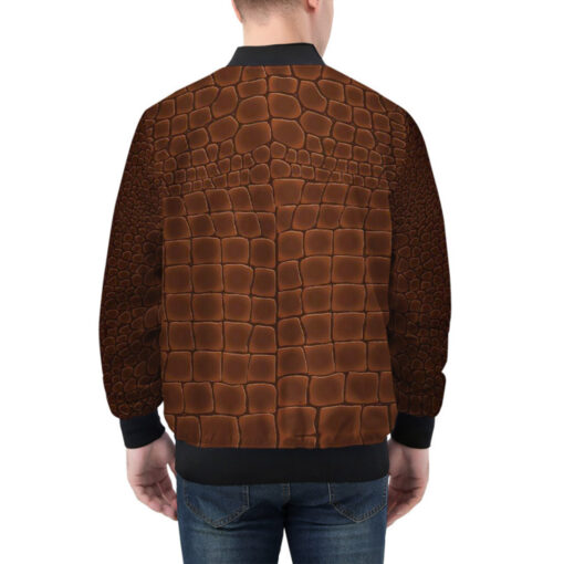 Brown Alligator Pattern Bomber Jacket - Image 2