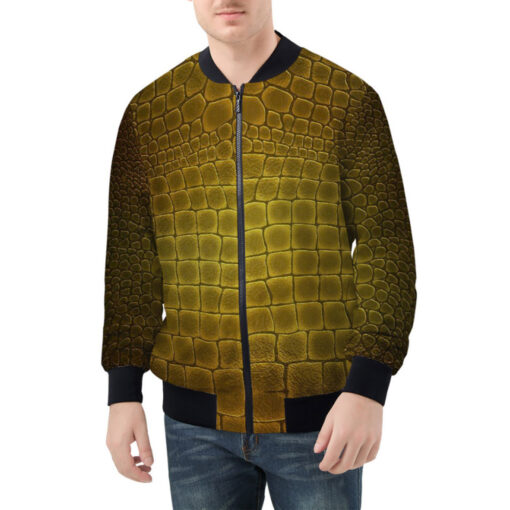 Golden Alligator Pattern Bomber Jacket - Image 3