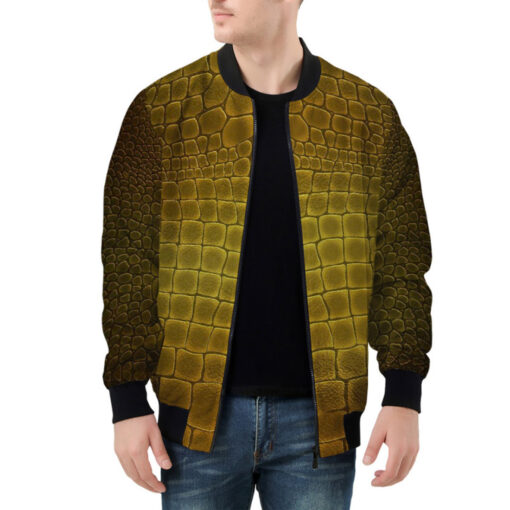 Golden Alligator Pattern Bomber Jacket