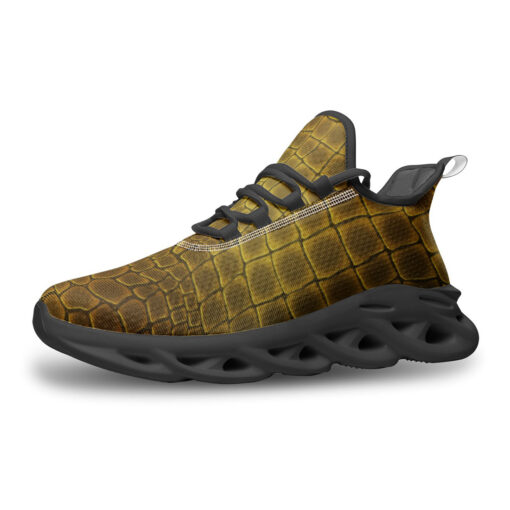 Golden Alligator Pattern Sports Shoes