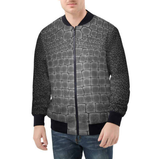 Silver Alligator Pattern Bomber Jacket - Image 3