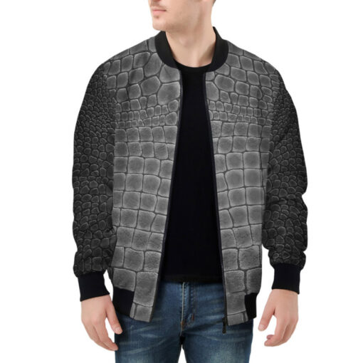 Silver Alligator Pattern Bomber Jacket