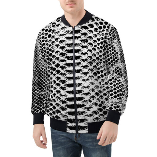 Snake Pattern Black and White Bomber Jacket - Image 3