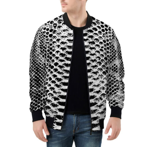 Snake Pattern Black and White Bomber Jacket