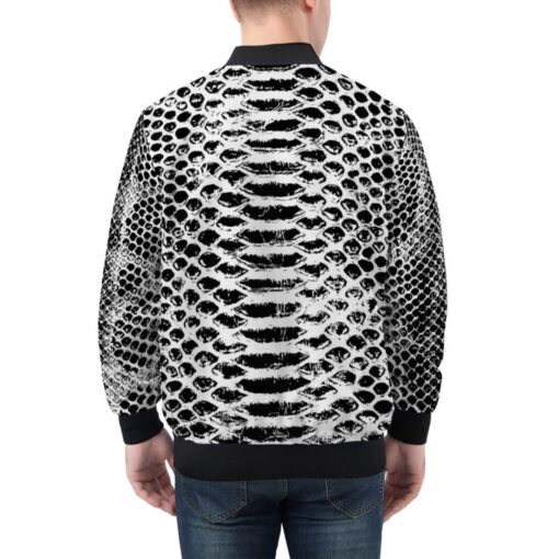 Snake Pattern Black and White Bomber Jacket - Image 2