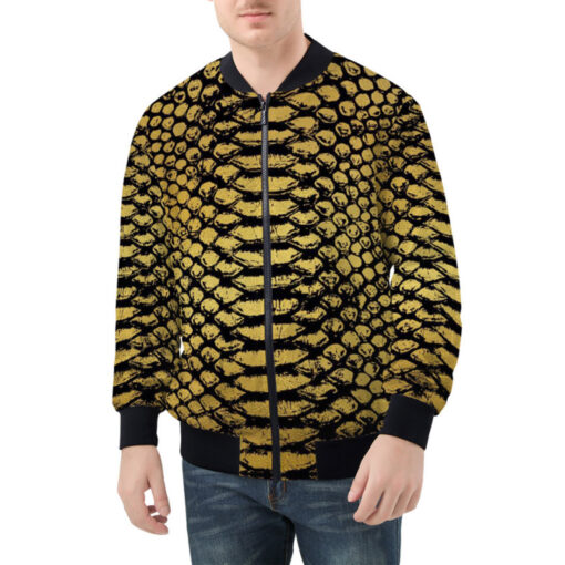 Golden Snake Scales Ornament Bomber Jacket - Image 3