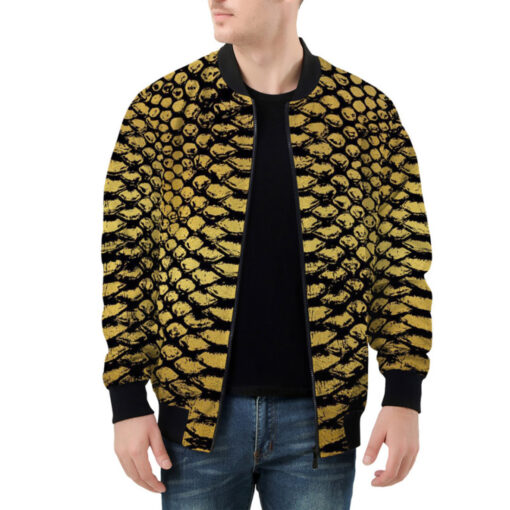 Golden Snake Scales Ornament Bomber Jacket