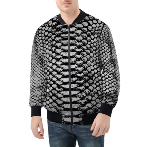 Silver Snake Scales Ornament Bomber Jacket - Image 3