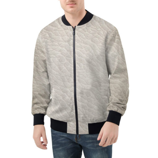 White Leather Texture Bomber Jacket - Image 3