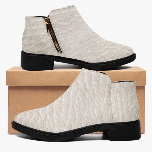 White Leather Texture Fashion Boots - Image 2