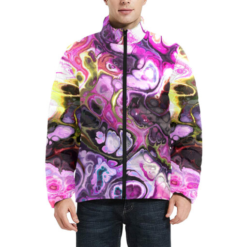 Lilac Marble Gemstone Rock Men's Padded Jacket - Image 3