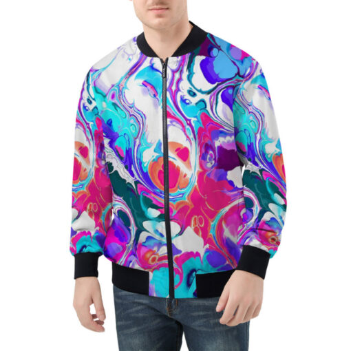 Liquid Flowing Abstract Ink Bomber Jacket - Image 3