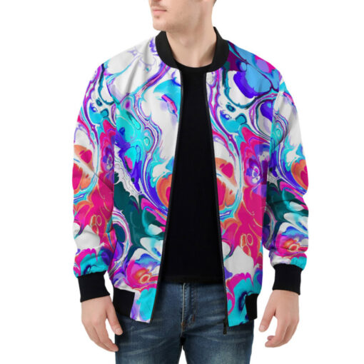 Liquid Flowing Abstract Ink Bomber Jacket