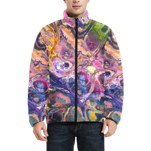 Abstract Fluid Marble Ink Men's Padded Jacket - Image 3